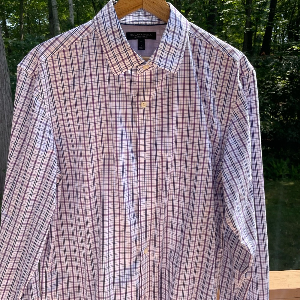 Banana Republic Men's Plaid Button Down Shirt - Purple, Blue, White Slim
